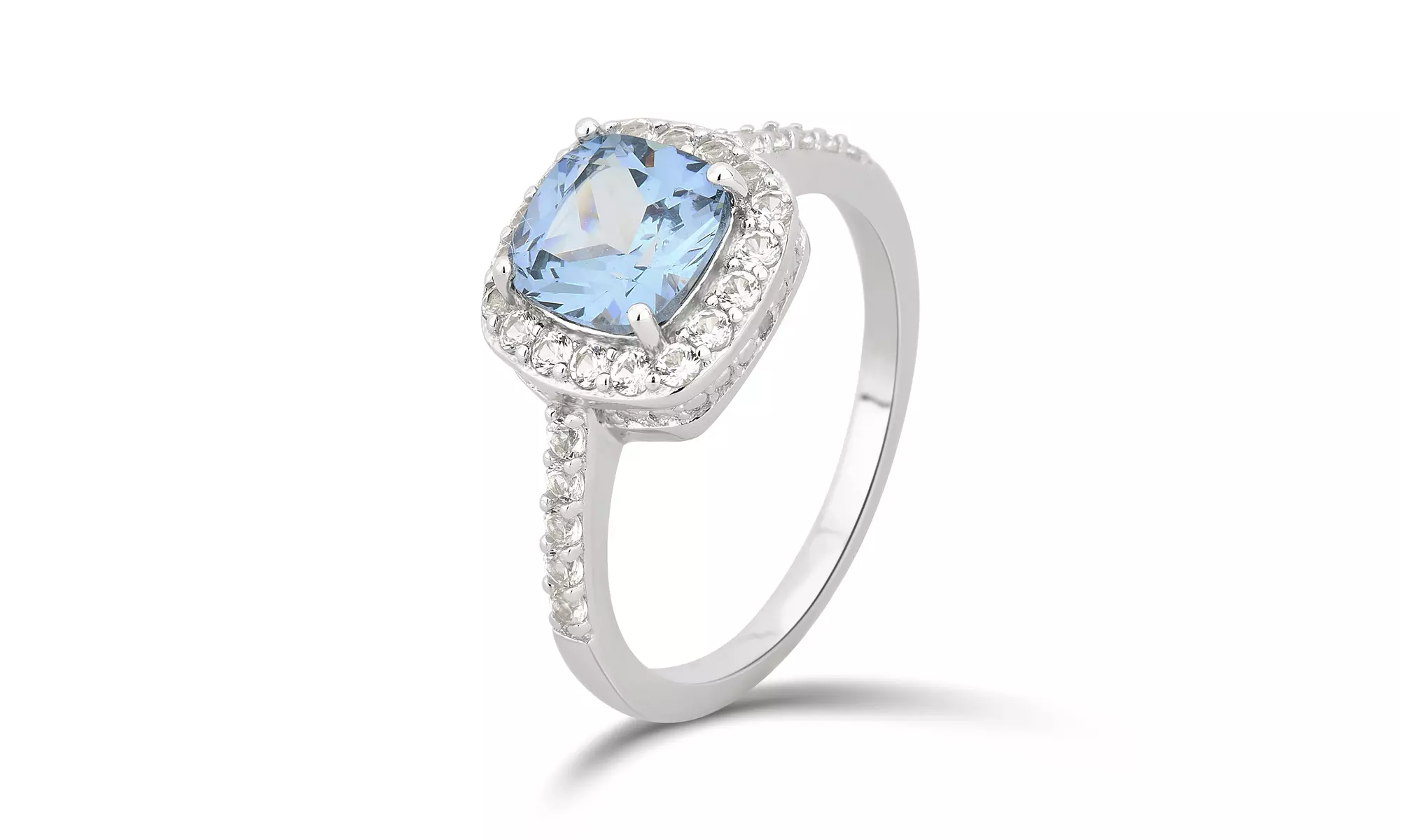 Gemstone & Created Sapphire Halo Ring in Sterling Silver Diamond Accent Jewelry