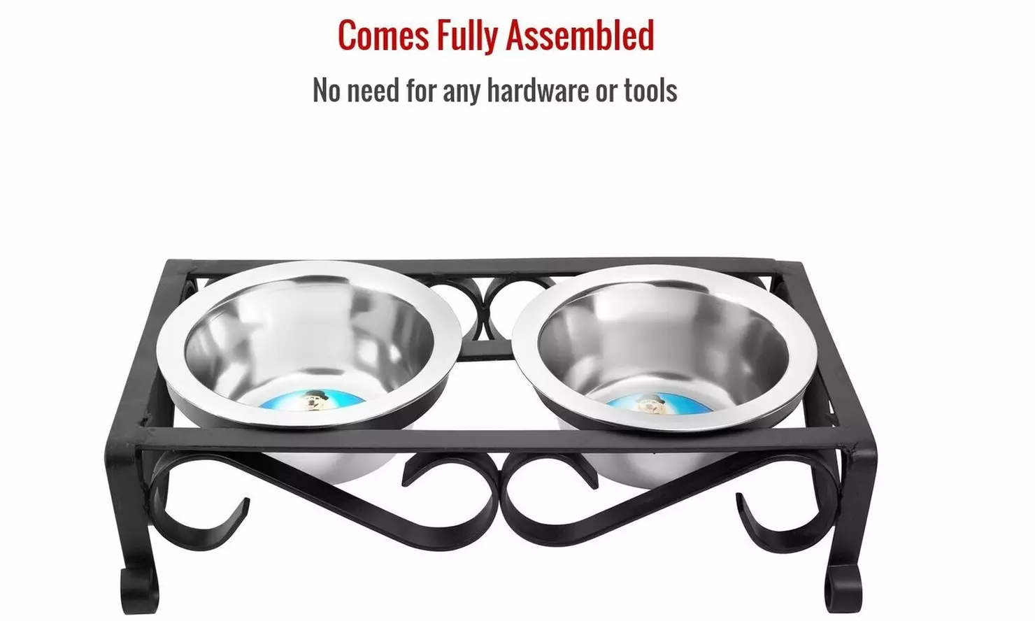 Indipets Fancy Wrought Iron Elevated Feeder with Bowls