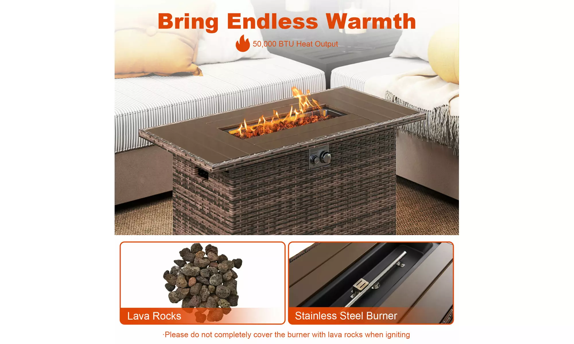 Costway Propane Fire Pit Table with Metal Slatted Tabletop & Steel Burner