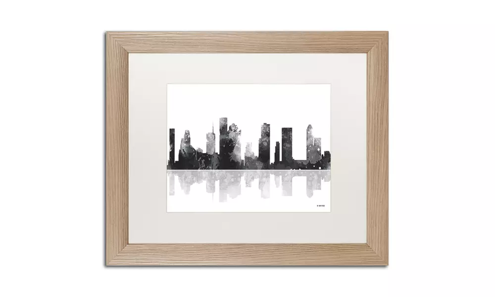 Marlene Watson 'Houston Texas Skyline BG-1' Matted Birch Framed Art - Second Medium