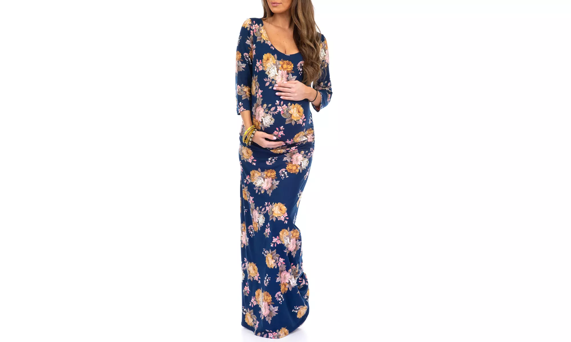 Women's Ruched Bodycon Maternity Dress in Regular and Plus Sizes - Made in USA - Primary Image