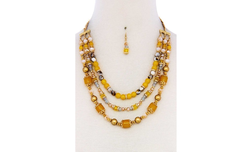 Image 6: Multi beaded three layer necklace and earring set