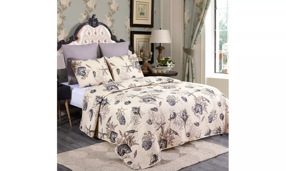 JML 3-Piece Reversible Quilt Set,Home Collection Printed Bedspread With 2 Shams
