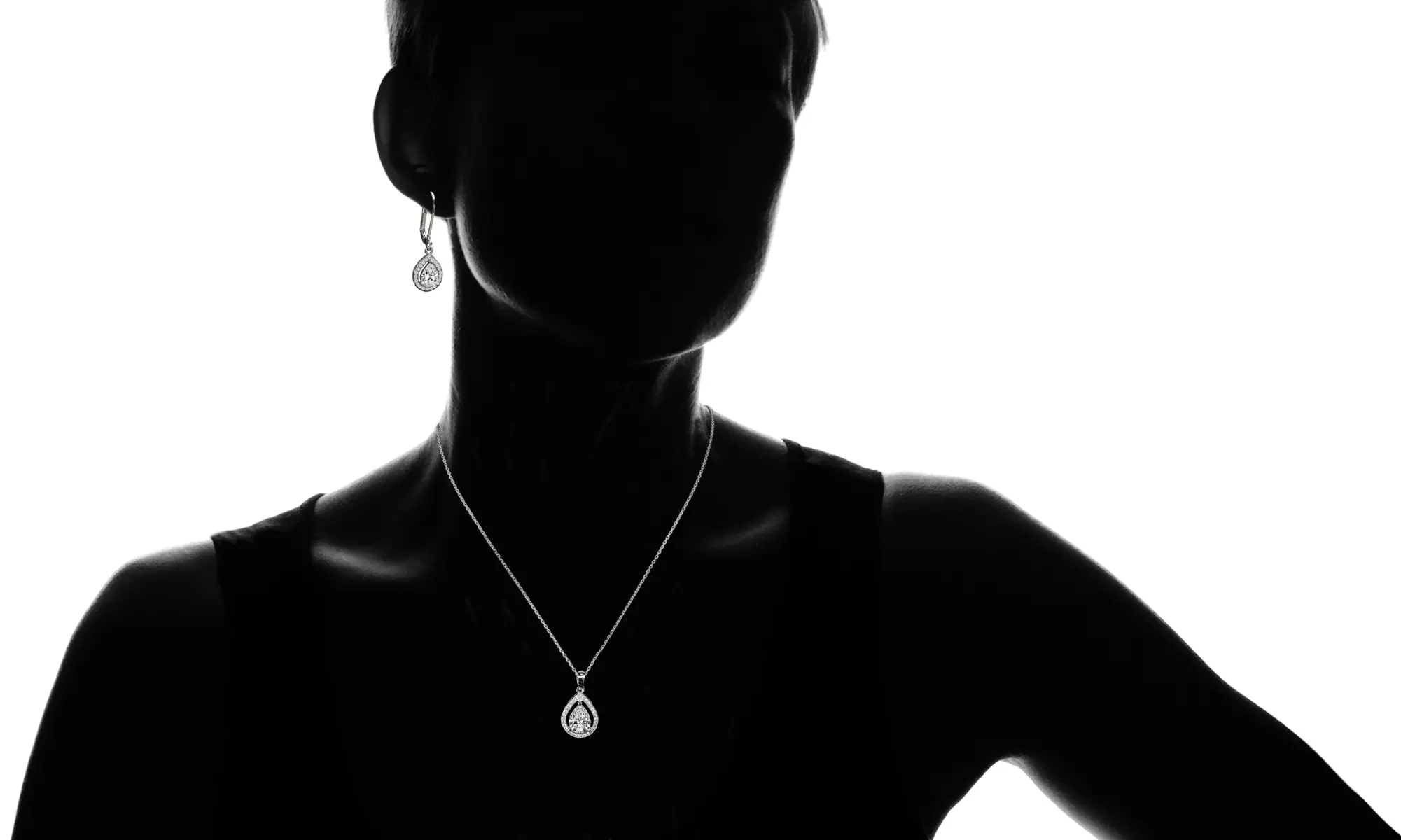 14K Gold Pear Halo Pendant and Drop Earrings Set