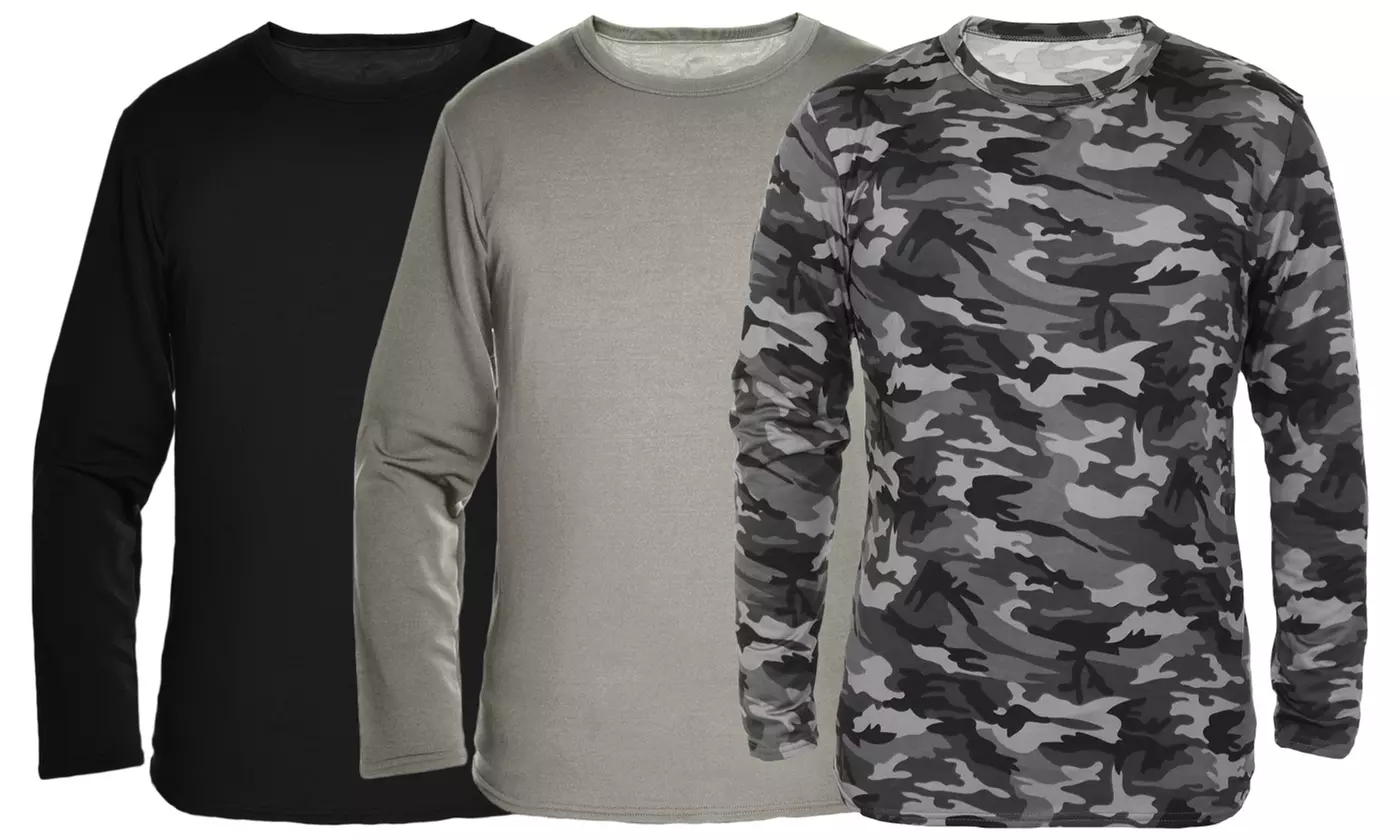 3-Pack Men's Fleece-Lined Long-Sleeve Thermal Tops (S-4XL)