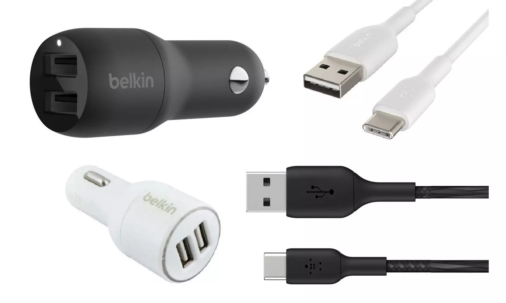 Belkin Dual USB Car Charger - 2 12W USB-A Ports with Fast Charging Type C Cable