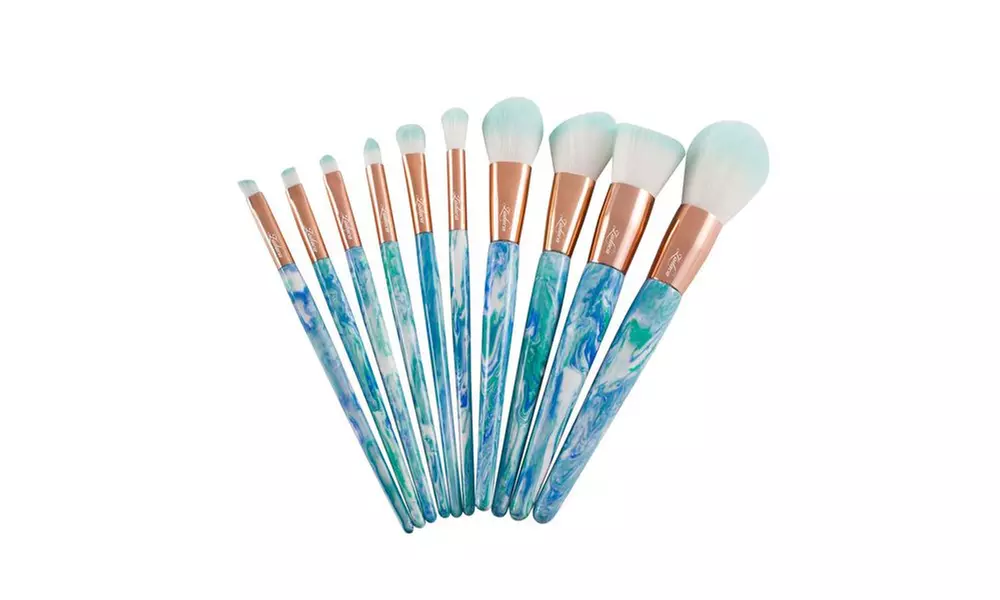 Zodaca 10-Piece Professional Cosmetics Makeup Brush Set - Jade Blue - Primary Image