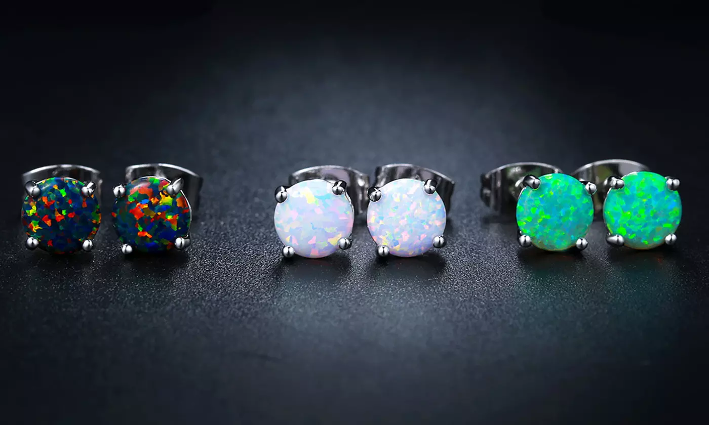 Lab-Created Opal 10MM Stud Earrings 3Pcs. Set By Peermont - Primary Image