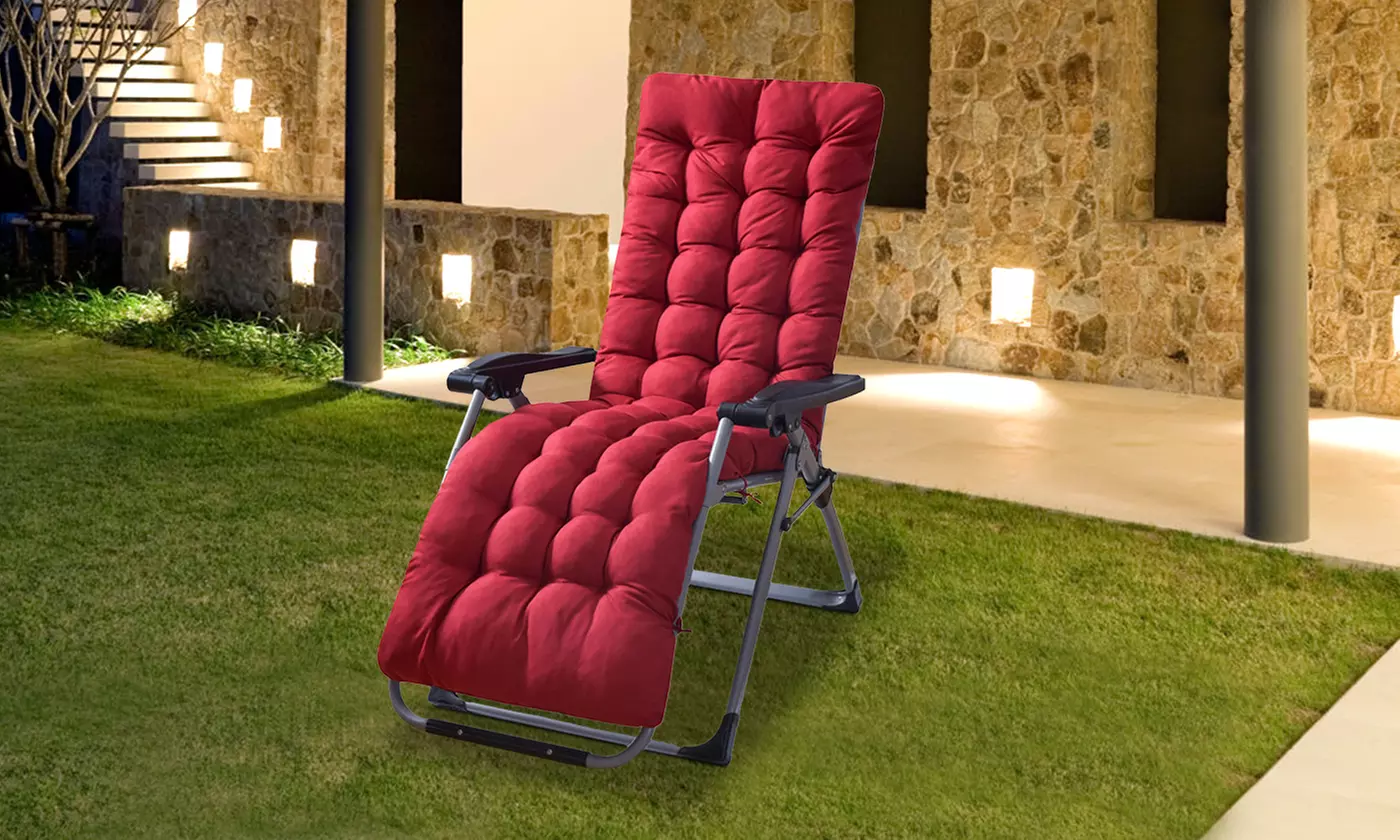 NewHome Outdoor Chaise Lounge Chair Cushion with Thick Padding and Ties