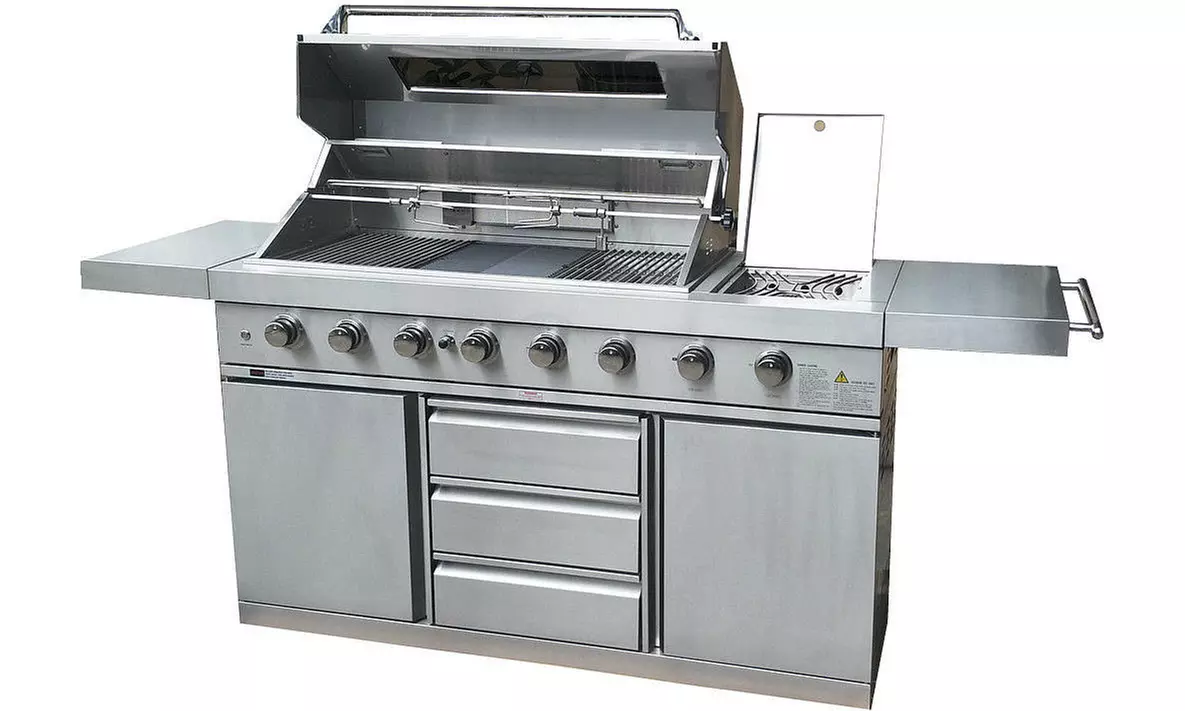 7' BBQ GAS GRILL BARBECUE 8 Burners Rotisserie Stainless Propane Natural Gas New - Primary Image