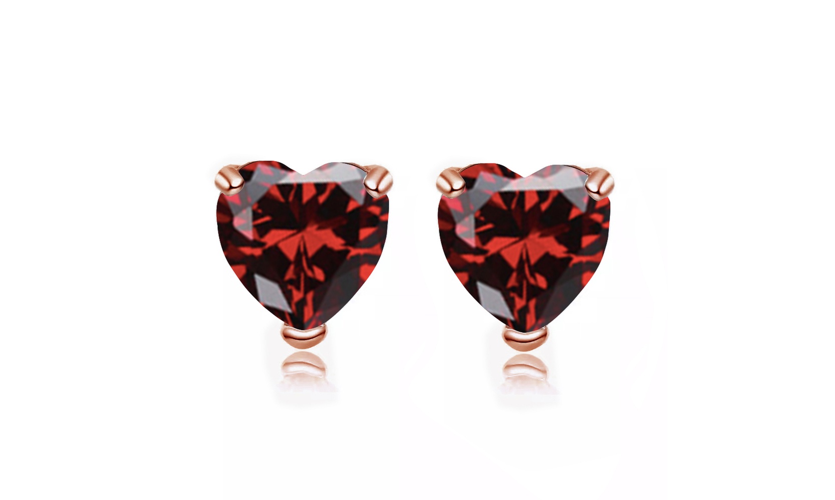 24k Rose Gold Plated Heart Created Garnet Stud Earrings by Paris Jewelry