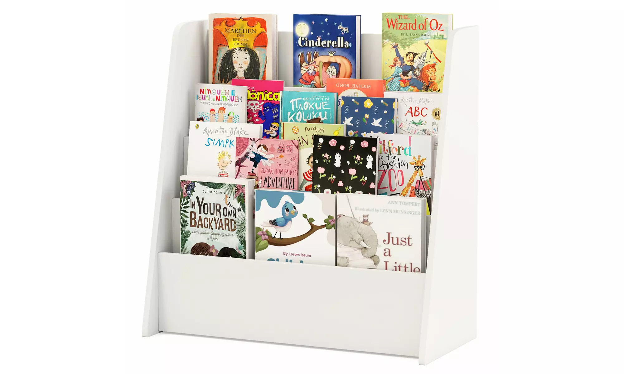 Costway 4-tier Kids Wooden Bookshelf Toddlers Book Rack with Deep Shelves