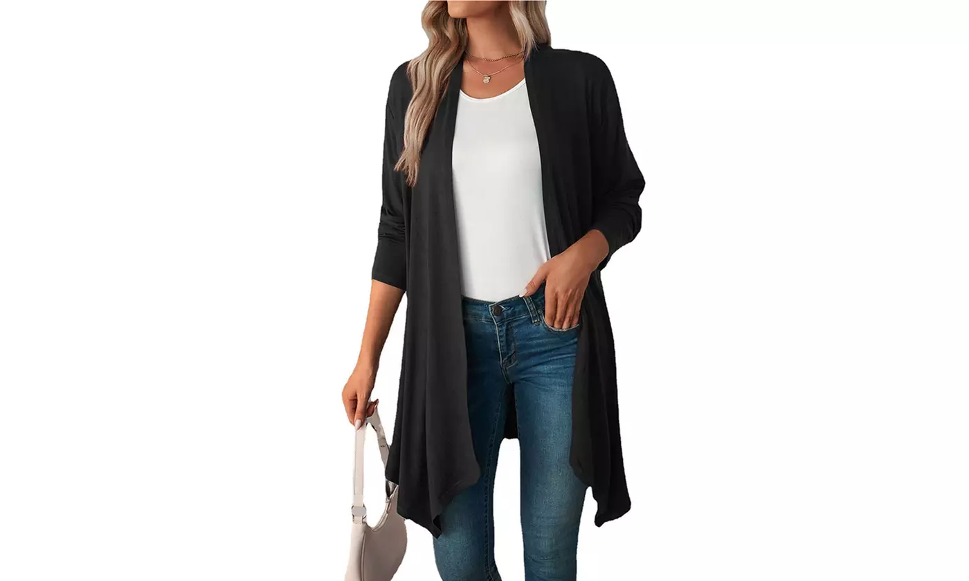 Women's Casual Long Sleeve Open Front Lightweight Drape Cardigans Sweaters