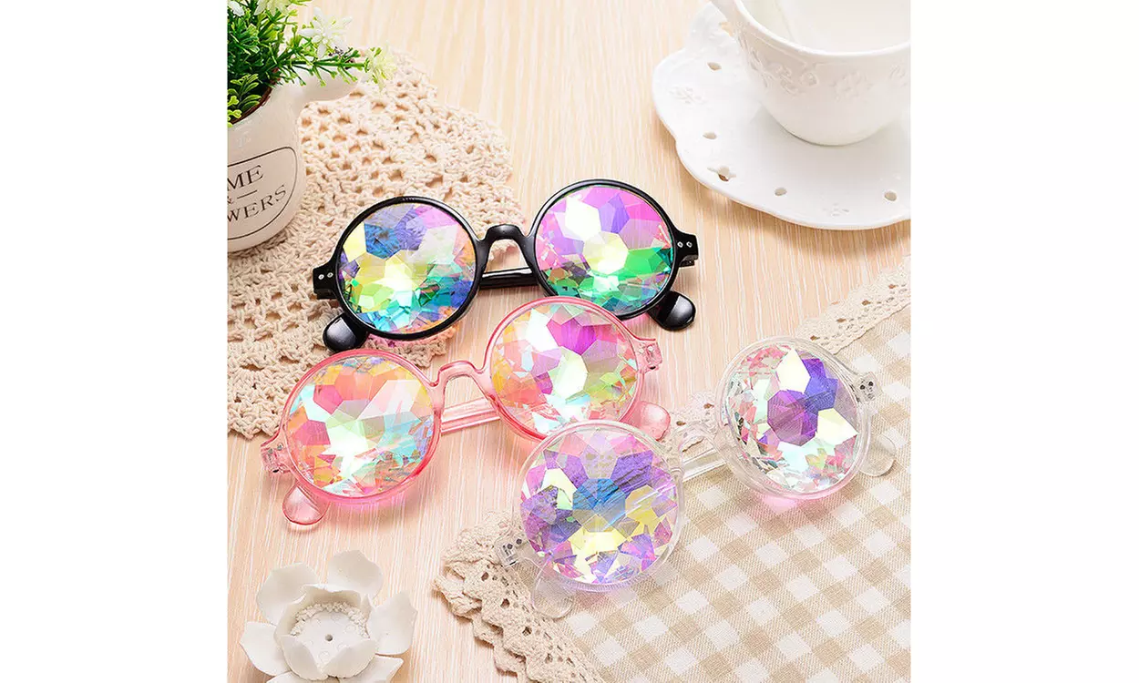 Festival Party Rave Kaleidoscope Rainbow Round Glasses Diffraction Crystal Lens - Primary Image