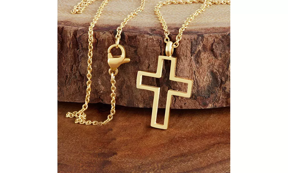 Polished Open Cross Stainless Steel Pendant Necklace
