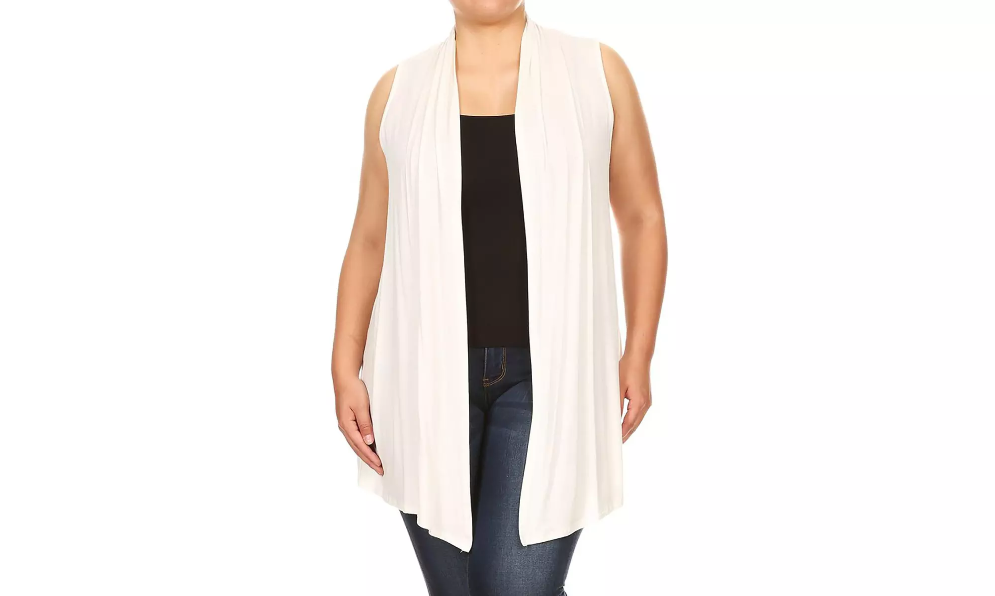 Women's Plus Size Loose Fit Long Body Draped Open Front Solid Vest Cardigan