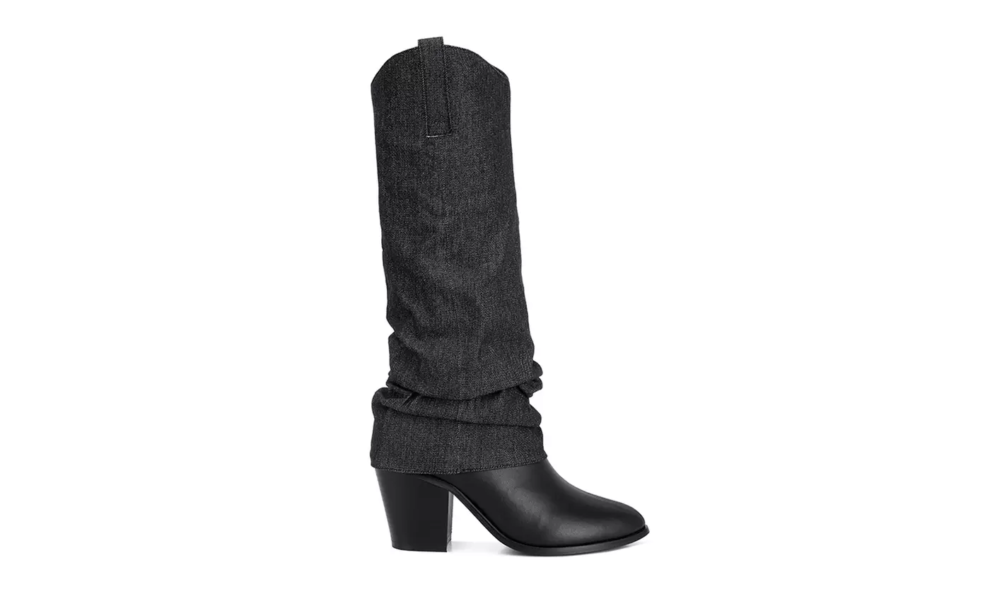 London Rag Fab Cowboy Boots With Denim Sleeve Detail