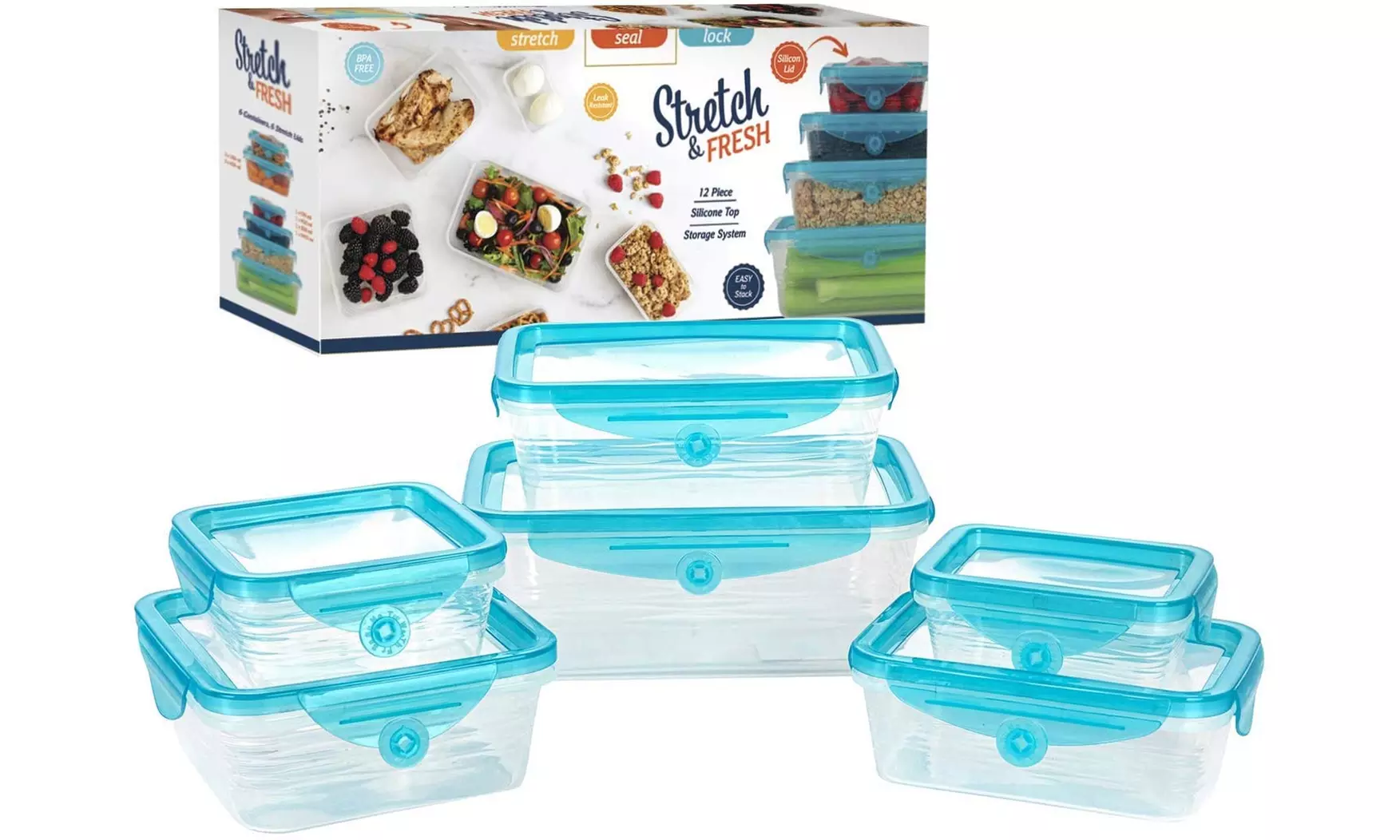 STRETCH &FRESH Silicone Food Storage System, Airtight Leak-Proof BPA-Free (12) - Primary Image