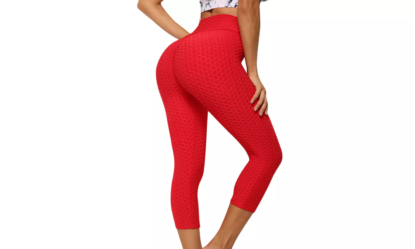 Women Workout High Waist Butt Lift Leggings Tummy Control Textured Yoga Pants