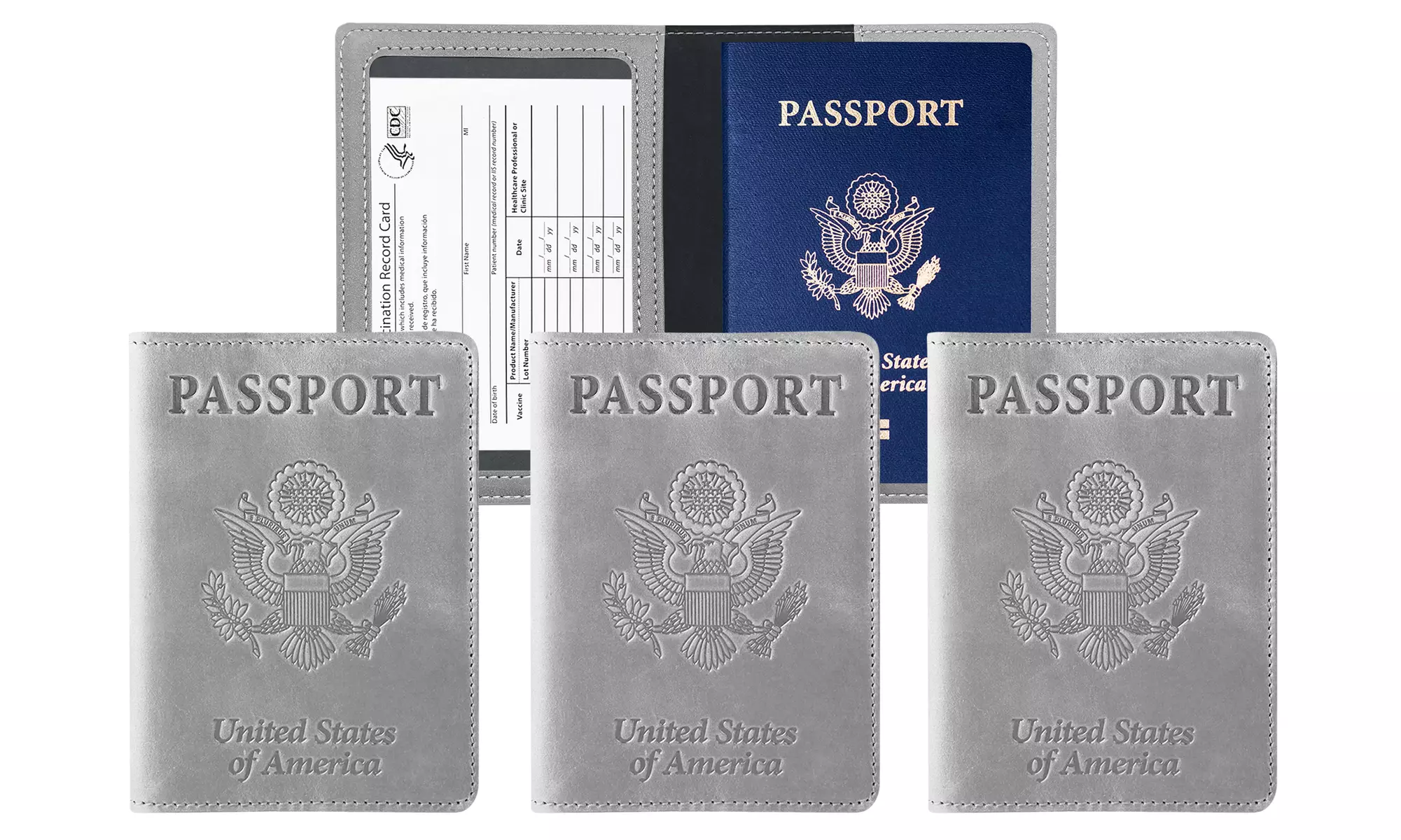 3:Pack RFID Multi-function Passport Holder with CDC Vaccination Card Slot 