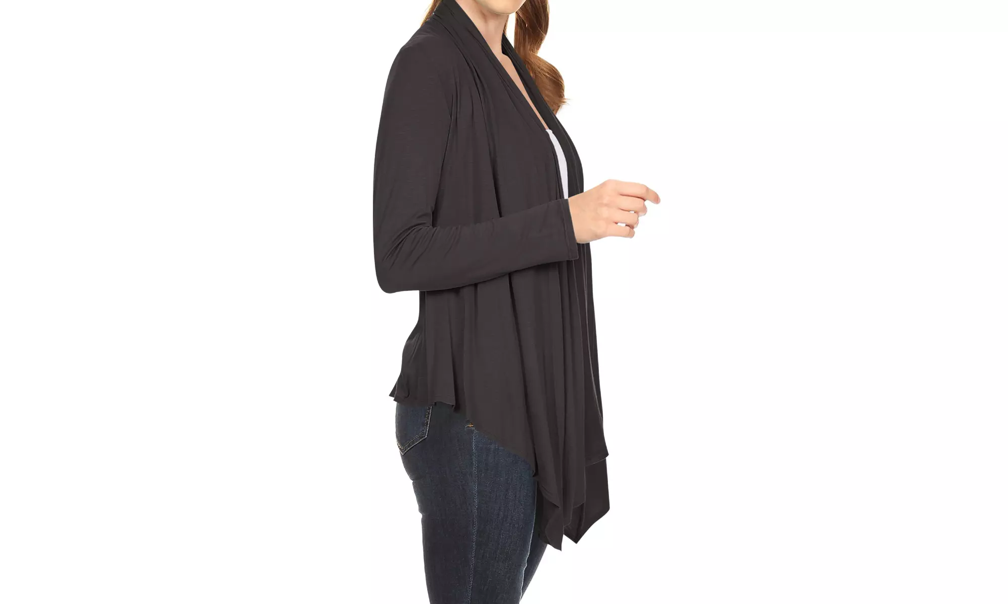Women's Long Sleeve Draped Neck Open Front Solid Cardigan 
