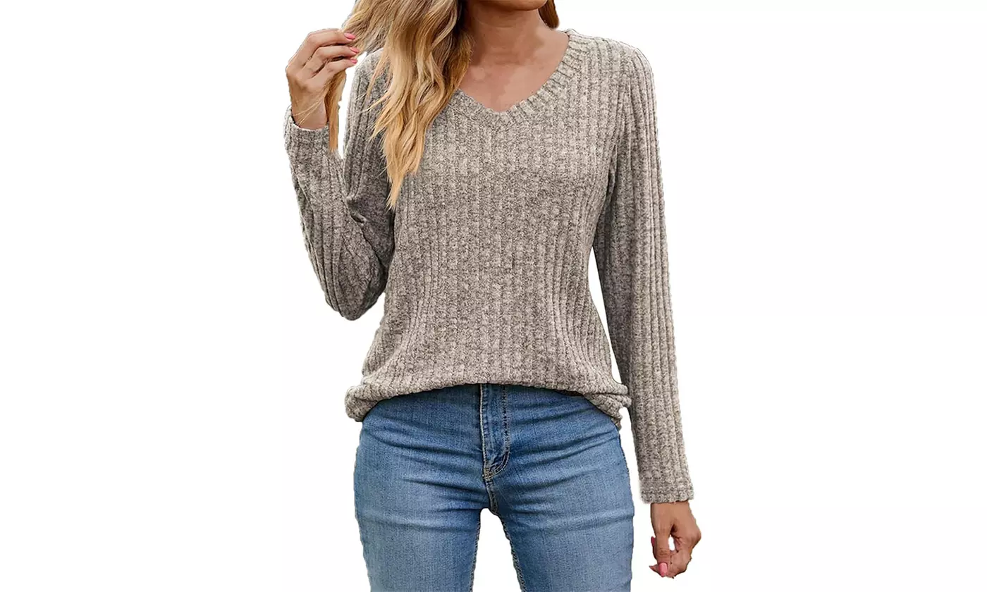 Bohuma Women's Casual Sweaters Solid Long Sleeve Sweater Crew Neck