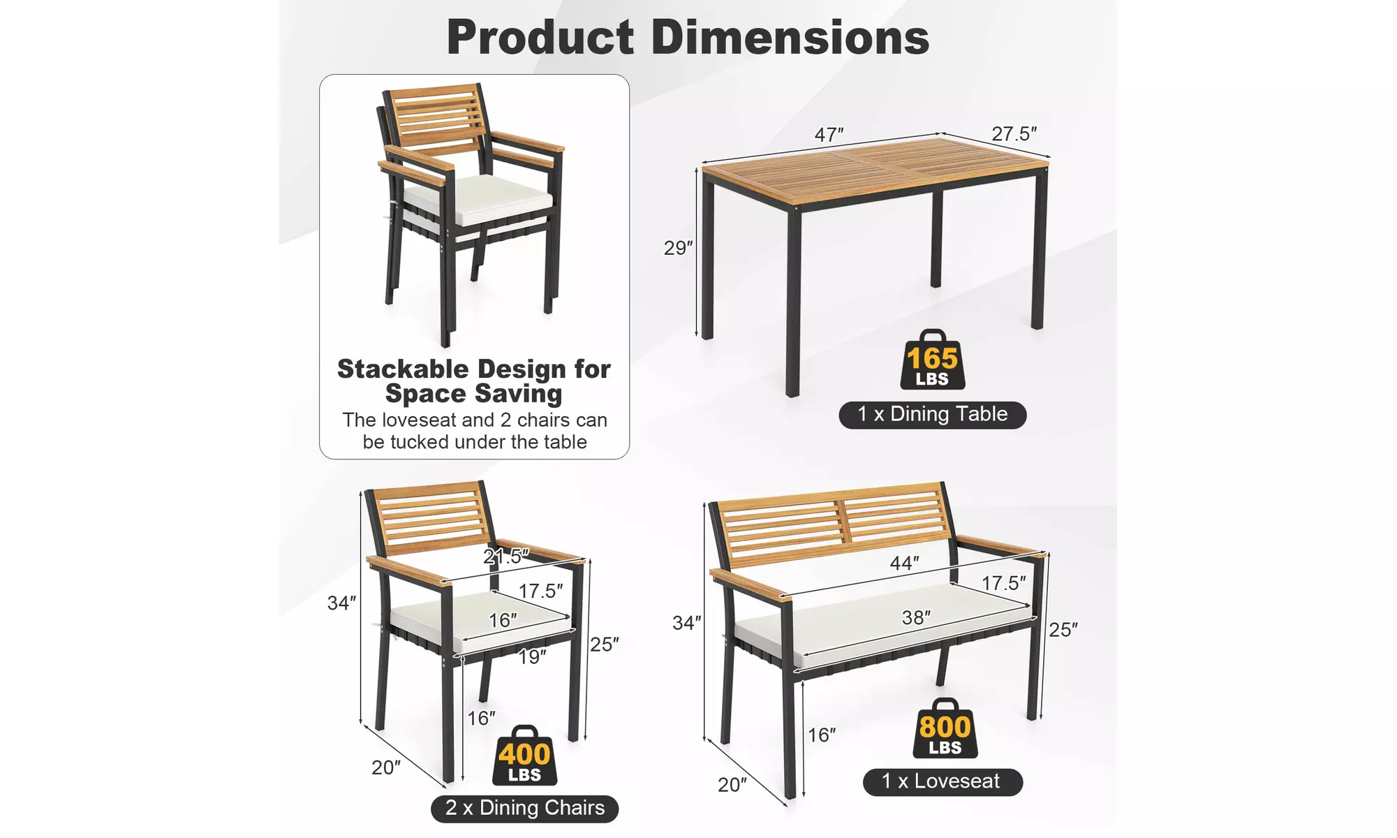Costway Four-Piece Patio Furniture Set with Acacia Wood & Metal Frame
