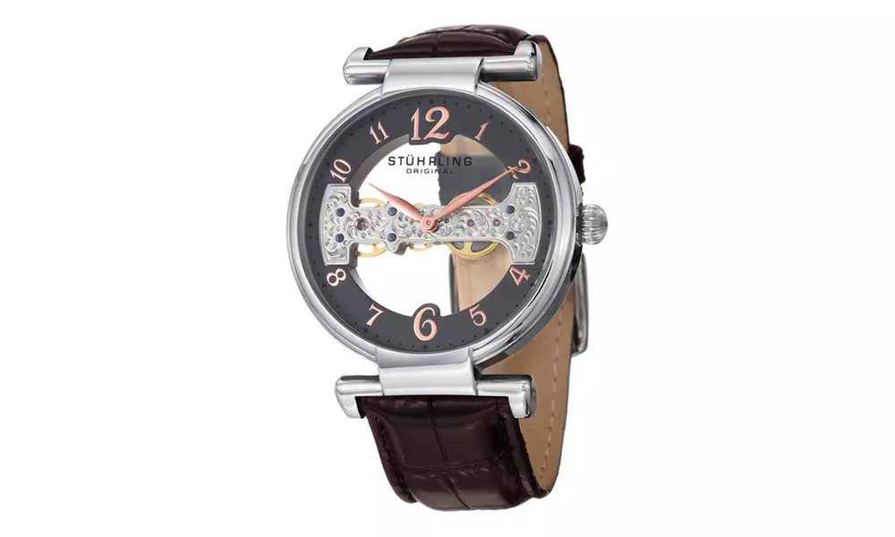 Stuhrling Original Men's Mechanical Bridge Genuine Leather Strap Watch - Primary Image