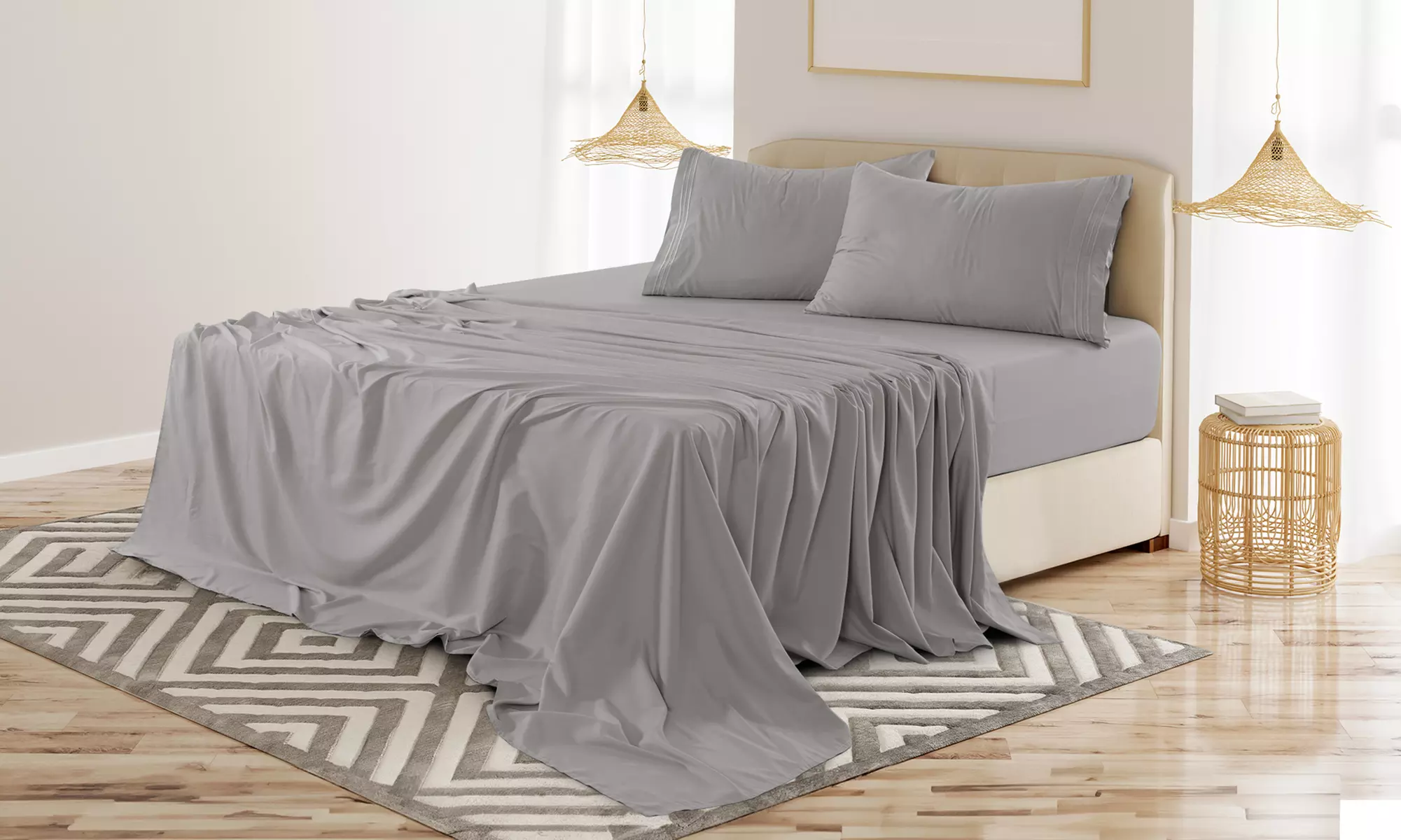 Lux Decor 4Pc Deep Pocket Sheet Set With Embroidered Pillowcases & Giftable Bag