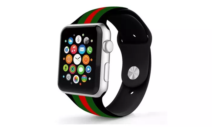 Silicone GUCCI Pattern Replacement Band For Apple Watch Red green black  - Primary Image