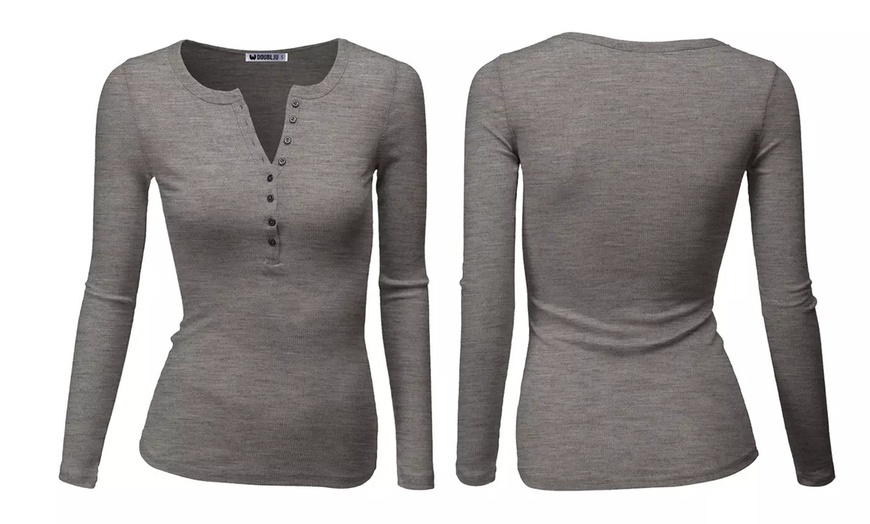 Doublju Womens Thermal Henley Long Sleeve Top With Plus Size Groupon