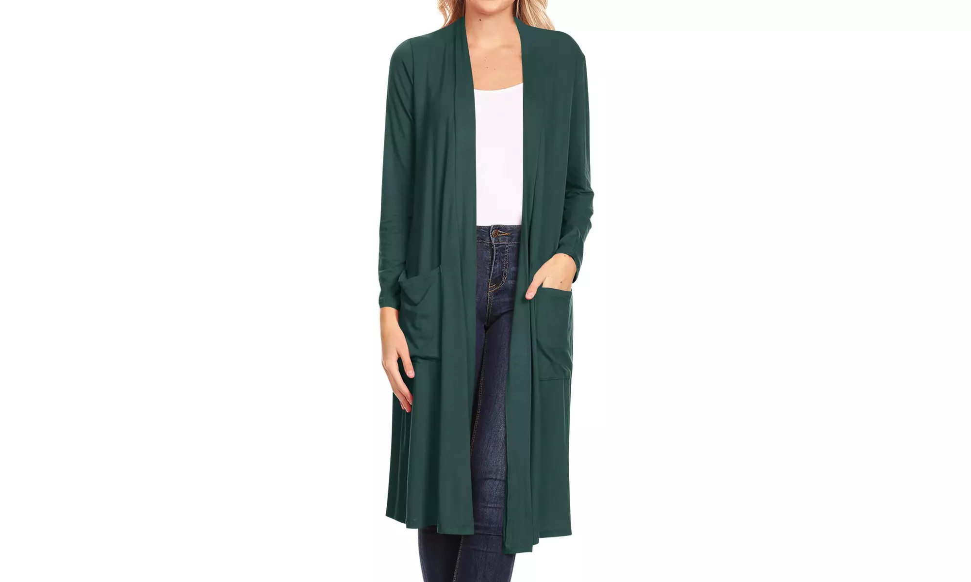 Women's Casual Open Front Side Pockets Solid  Long Cardigan