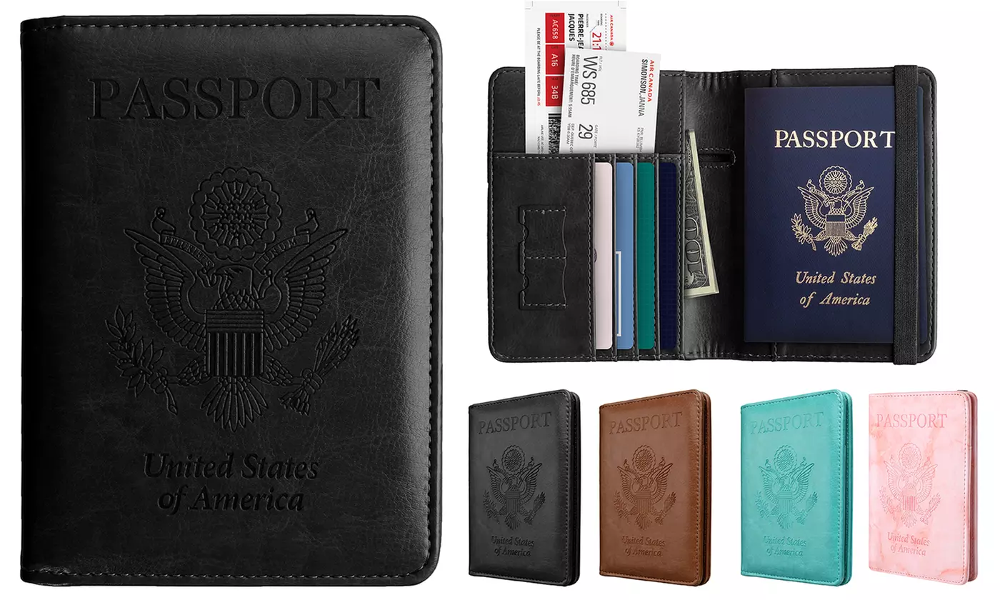  RFID Multi-function Passport Wallet Anti-theft Anti-scanning Holder Pink - Primary Image