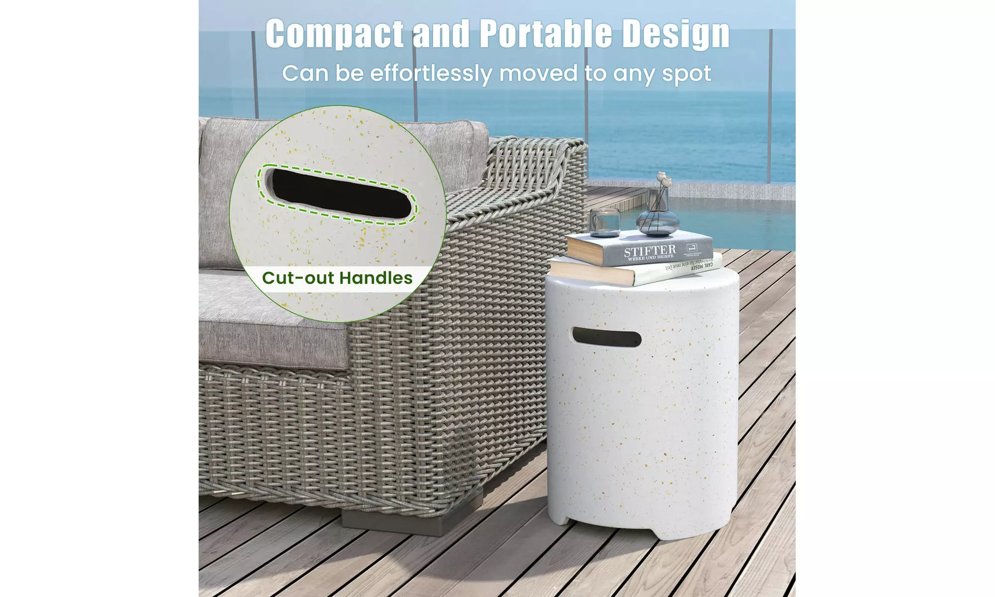 Costway Terrazzo Propane Gas Fire Pit with Stainless Steel Burner and Lava Rocks