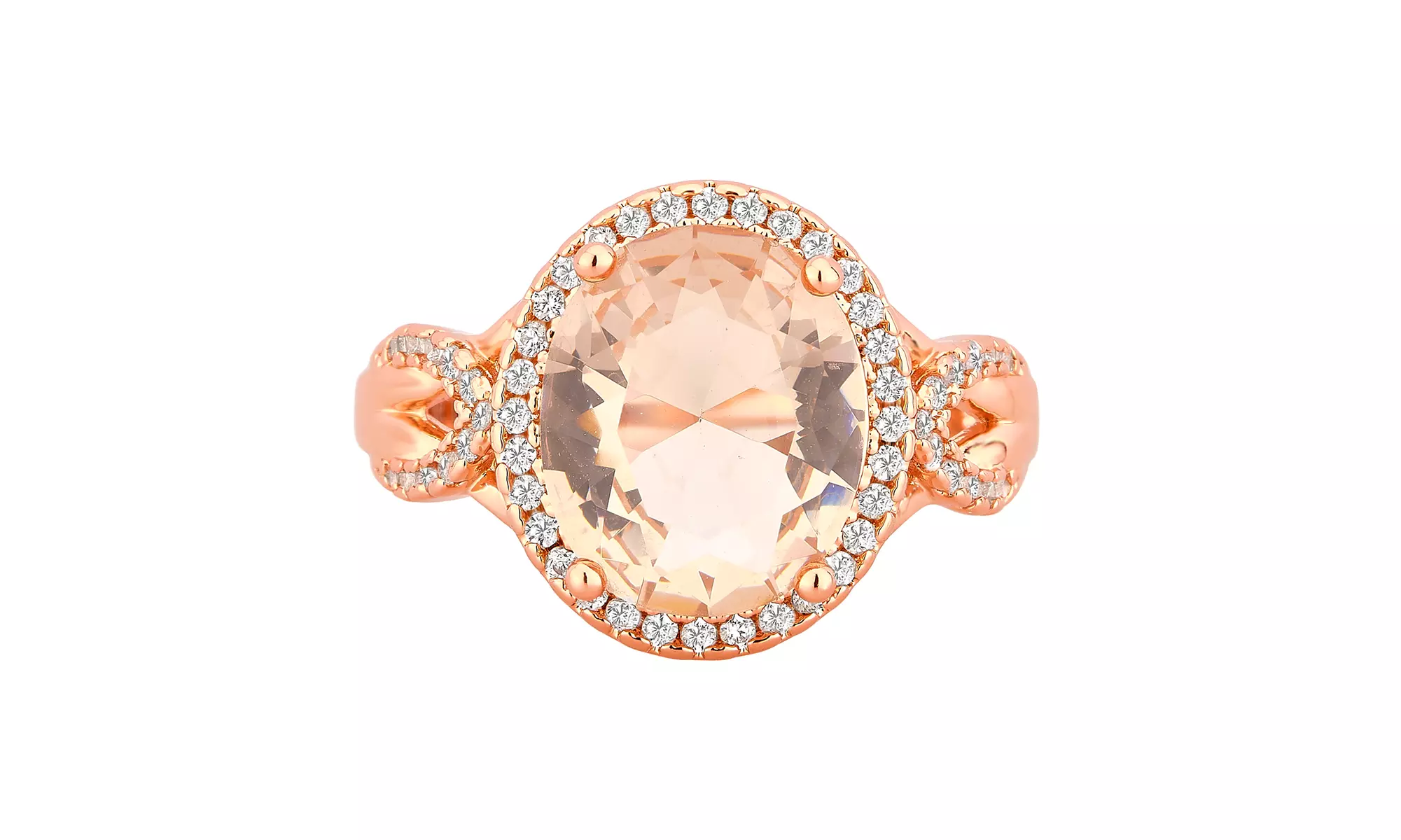 Rose Gold Tone Morganite and White CZ Ring Fashion Jewelry for Women Teen Girls
