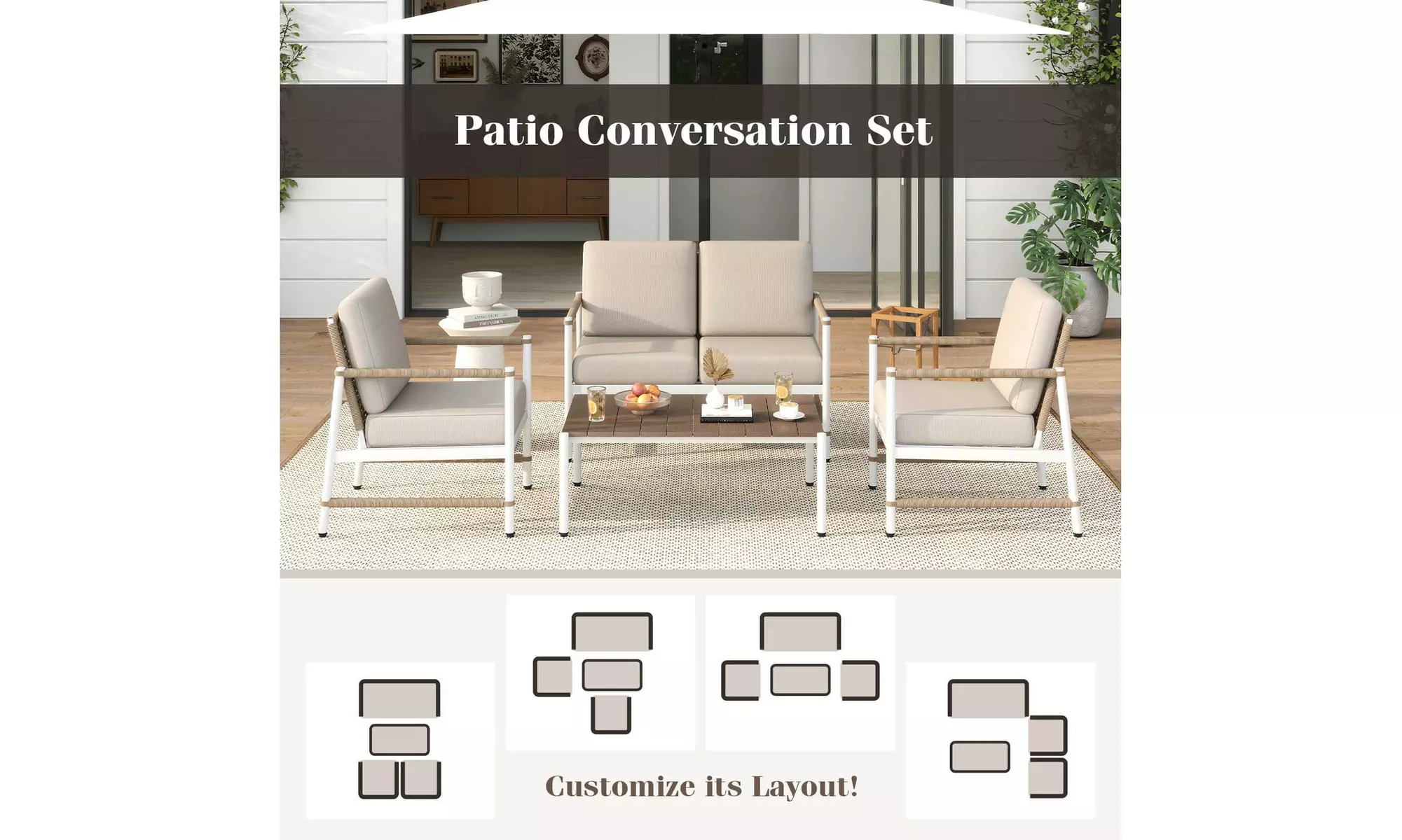 Costway Modern Bistro Set Set with Thick Cushions and Coffee Table 