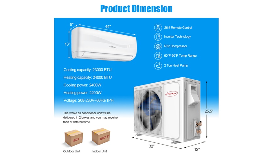 Costway 12000 BTU Mini Split Air Conditioner Heater Ductless 17 See ...