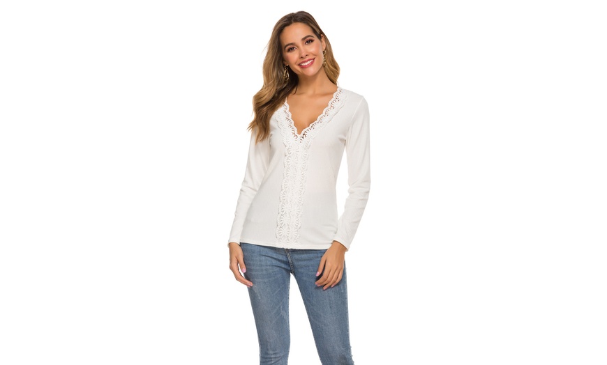 Image 5: 2020 Women Deep V Neck Henley Shirts Knit Long Sleeve Sweater Top Blouse Tee