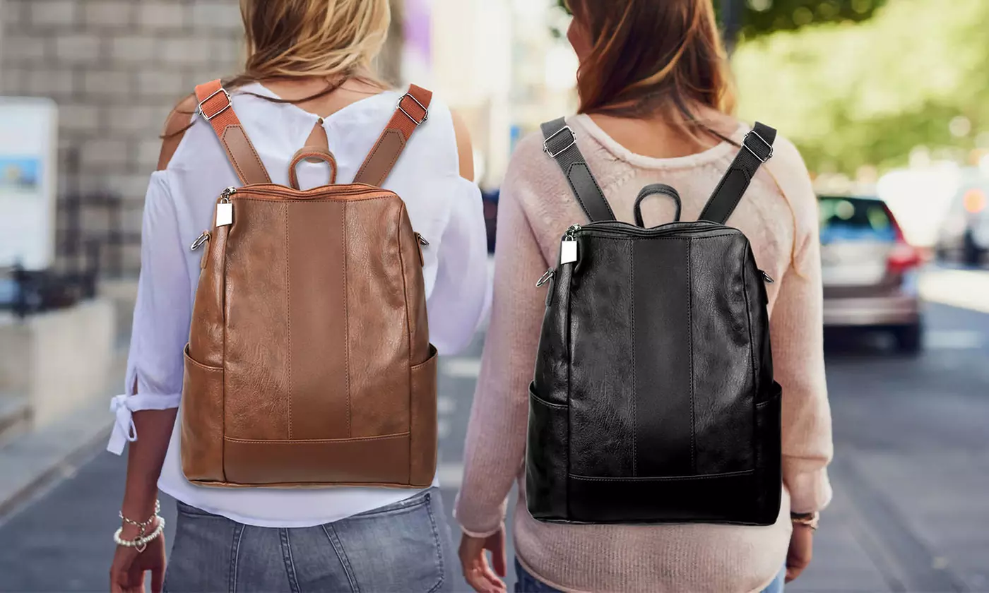 Women PU Leather Backpack Book Bag School Travel Handbag Rucksack Zipper Bag