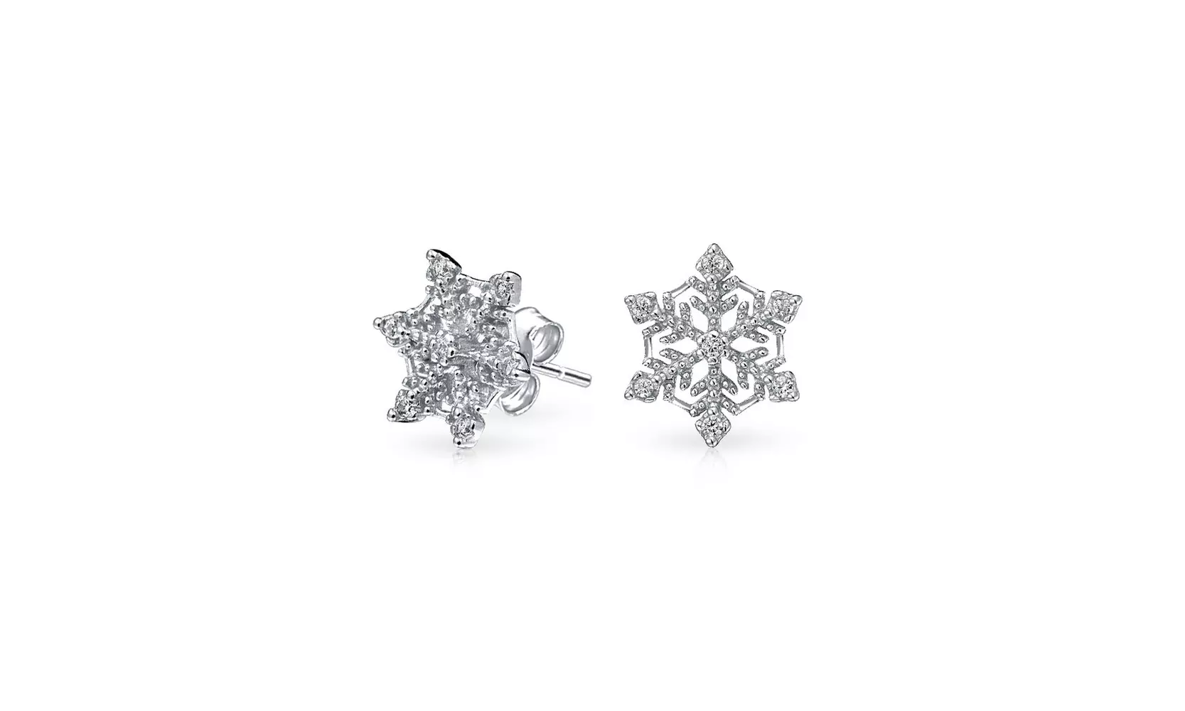 Tiny Holiday Christmas Snowflake Cubic Zirconia Pave CZ Stud Earrings - Primary Image