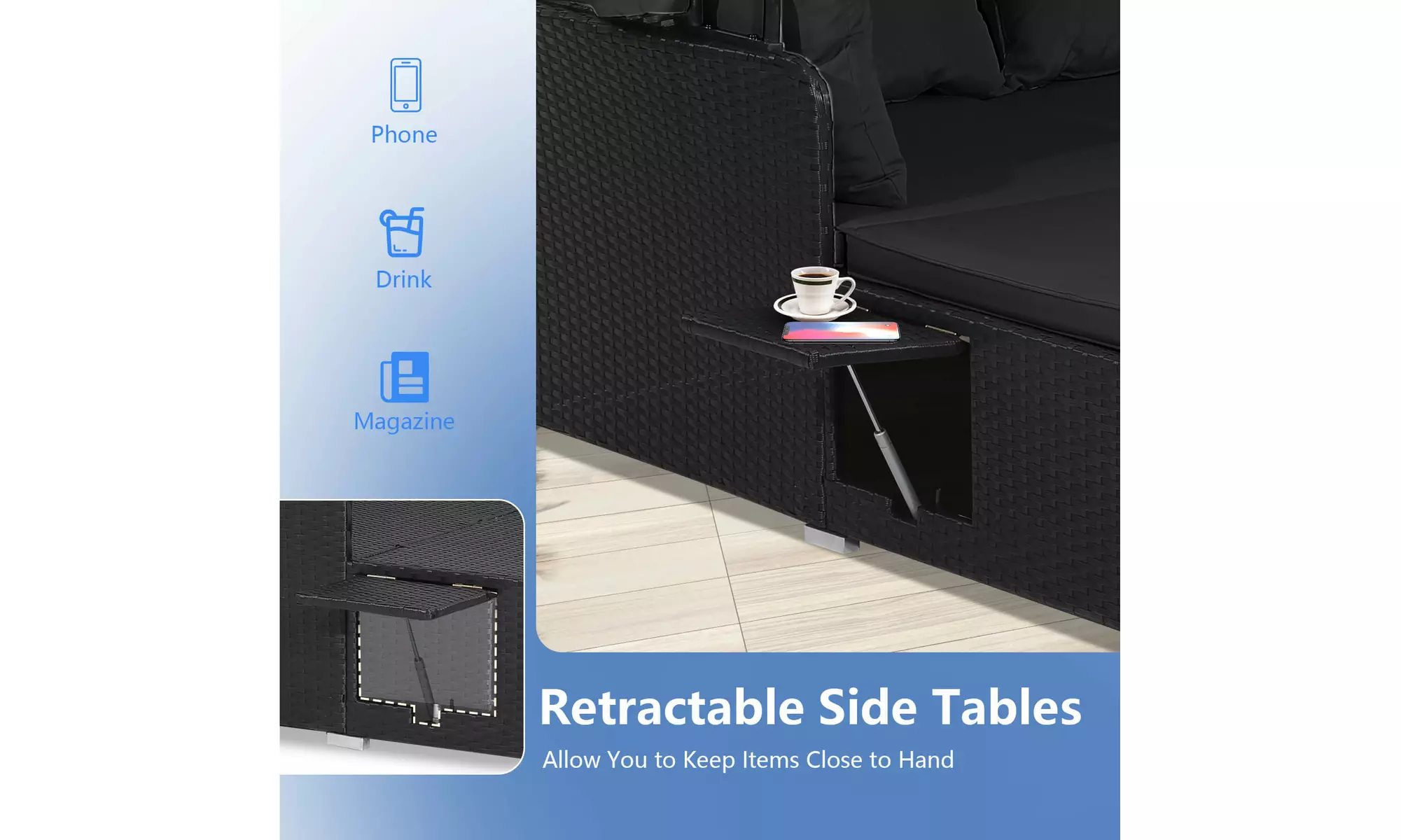 Costway Rattan-Effect Daybed with Retractable Top Canopy