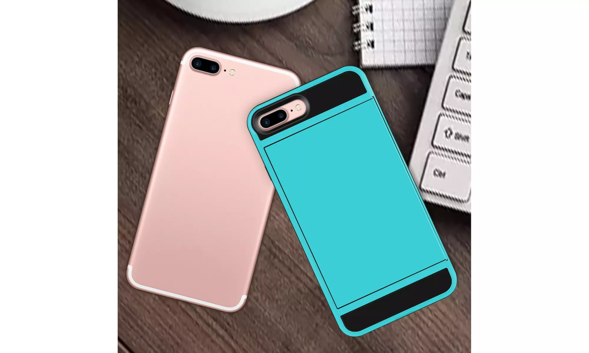 For iPhone 6/6s/7/8 Plus Wallet Card Slide Slot Hybrid Armor Phone Case - Second Medium