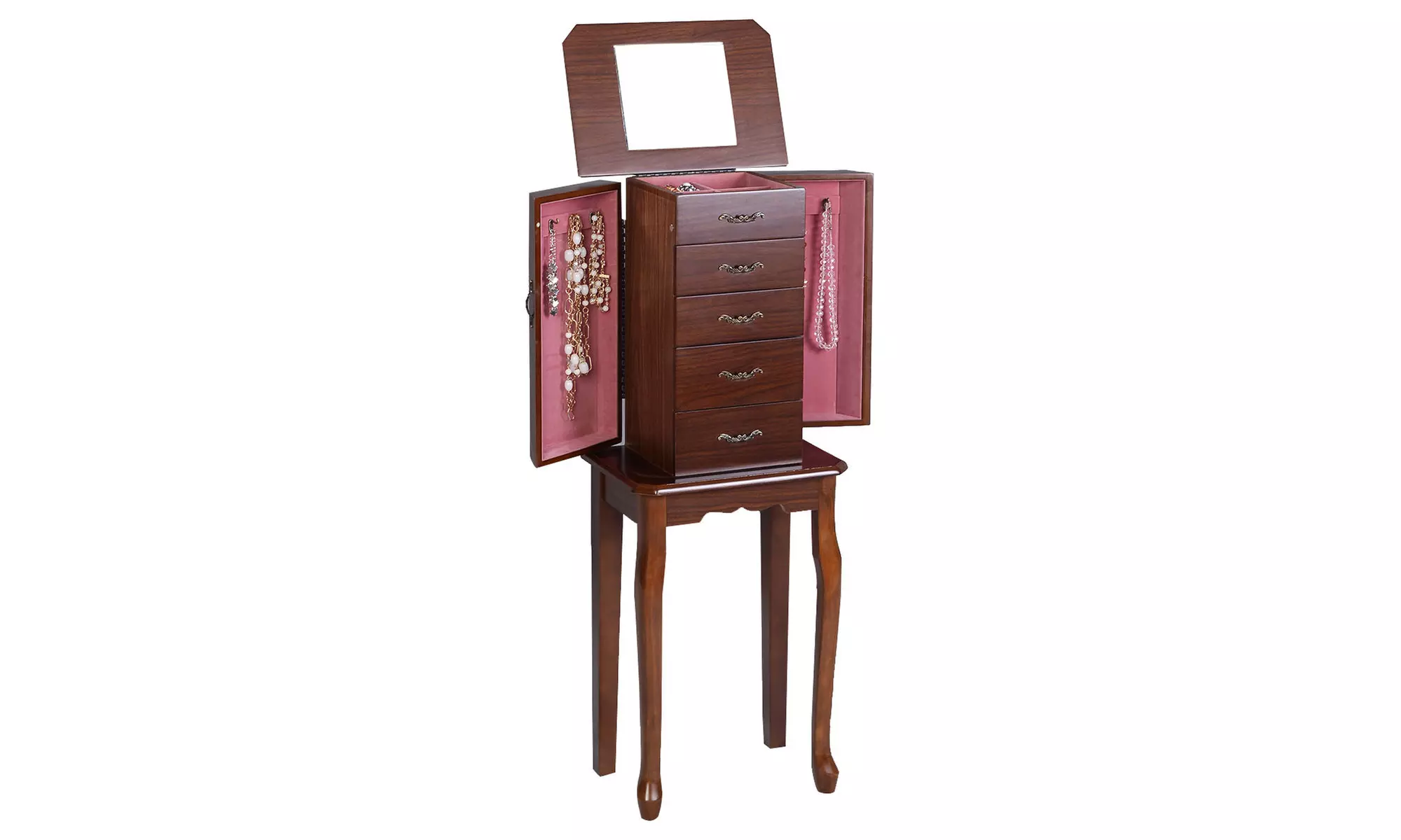 Costway Jewelry Cabinet Armoire Storage Chest Stand Organizer Wood Box Walnut - Primary Image