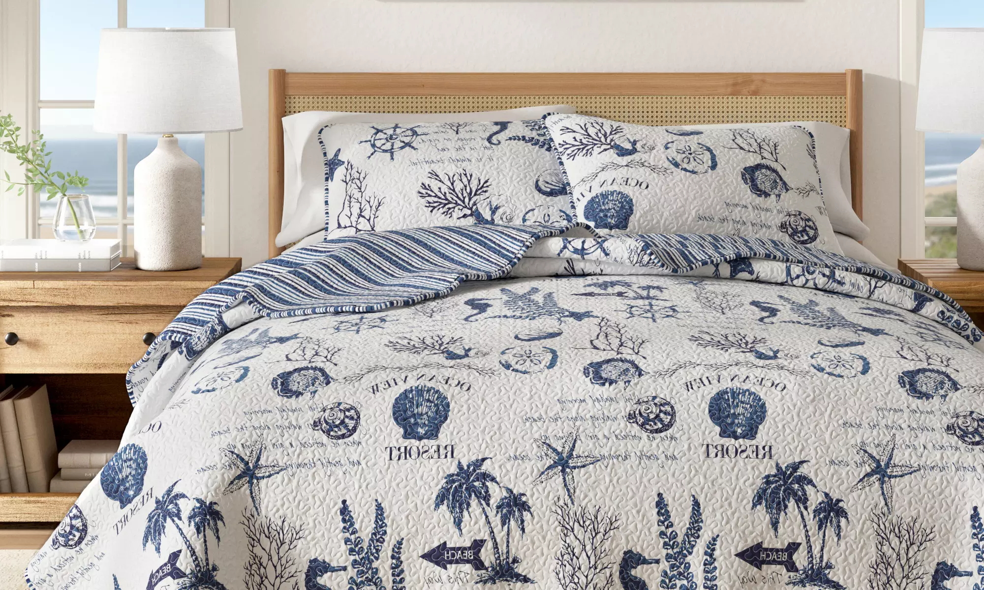 Coastal Shell Themed Quilt Set Bedspread (2- or 3-Piece)