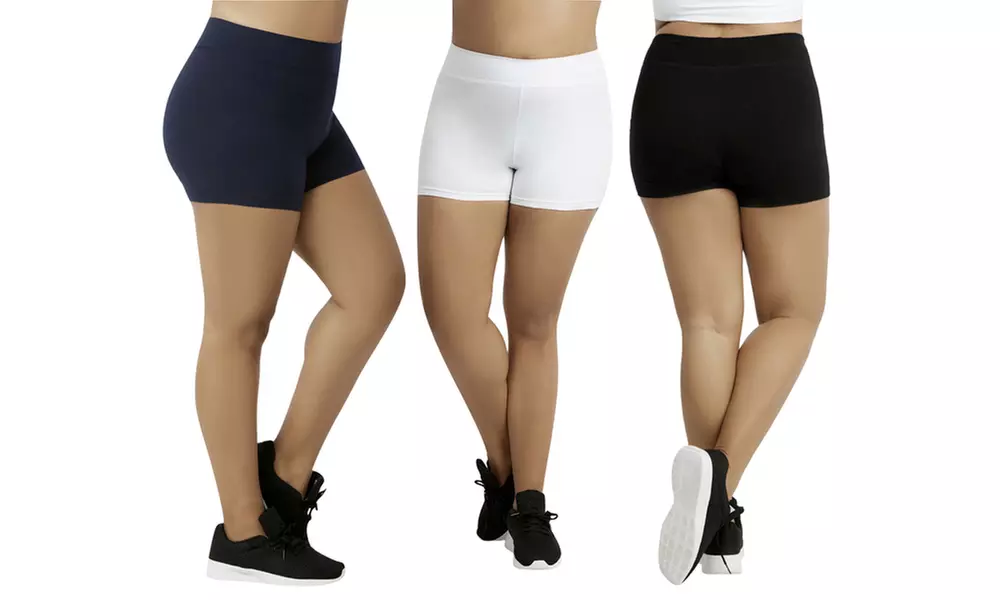 Women's Plus-Size Cotton-Spandex 12" Biker Shorts (3-Pack) - Second Medium