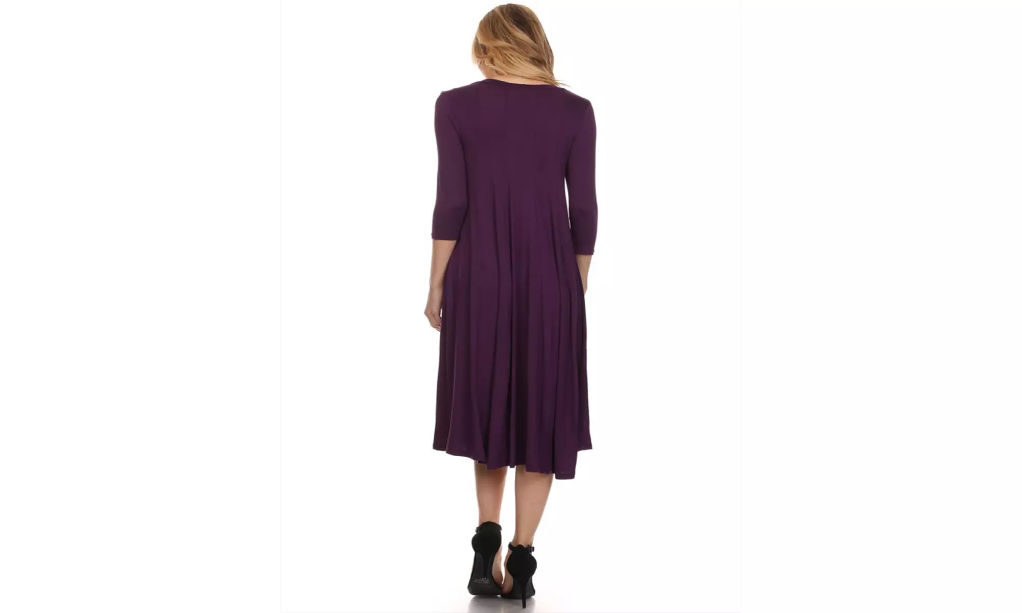 Women's Solid Casual Comfy 3/4 Sleeve Loose Fit A-line Midi Dress