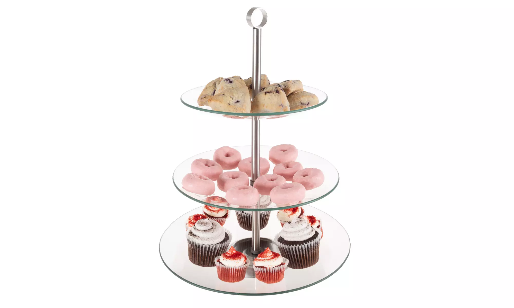 3-Tier Dessert Stand-Tempered Round Glass Display Tower / Party Serve-ware - Primary Image