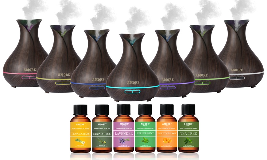 Amore Ultrasonic Aromatherapy Diffuser with Essential Oil Gift Set (7