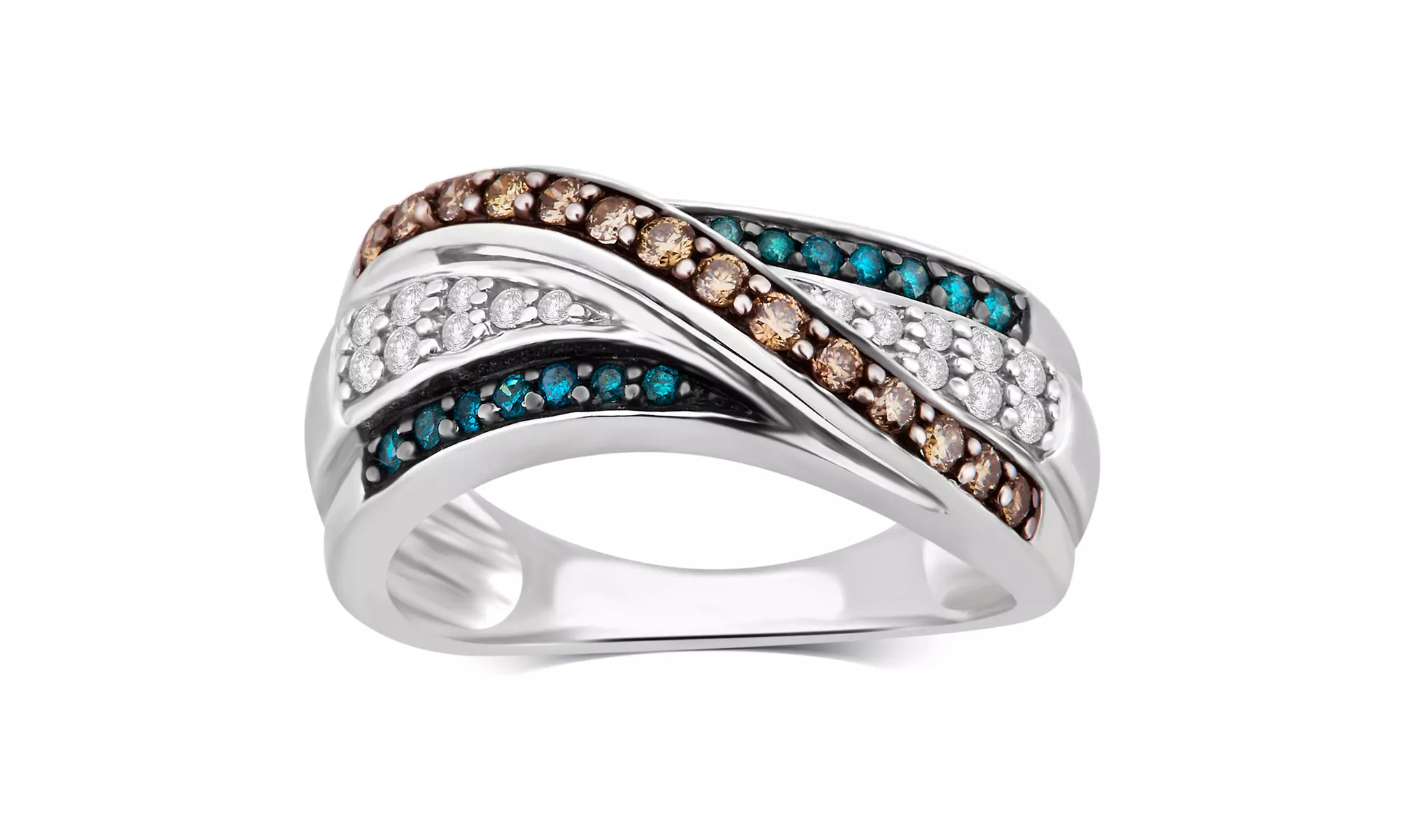 1/2 CTTW Blue, Champagne And White Diamond Ring In 10K Gold By DiamondMuse - Primary Image