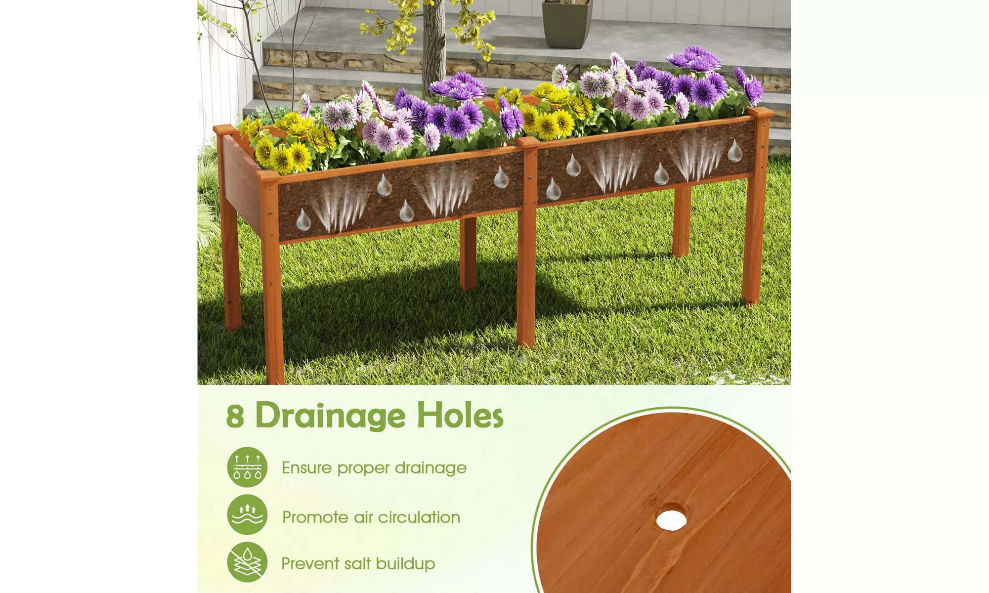 Costway Outdoor Raised Garden Bed with Legs Wood Planter Box with Divider Panel